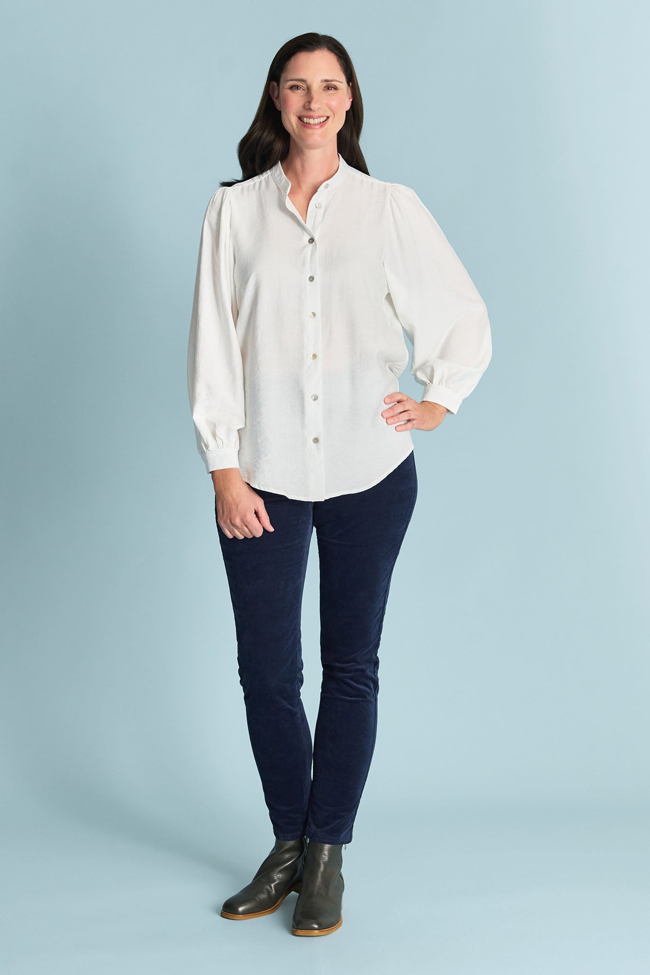 Blouson Sleeve Shirt – Blue Illusion