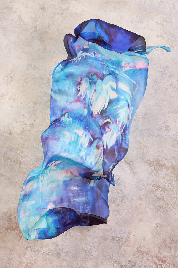 Blue Watercolour Silk Scarf