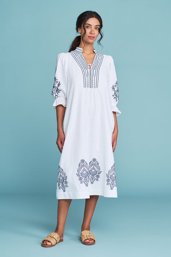 Embroidered Linen Cotton Dress