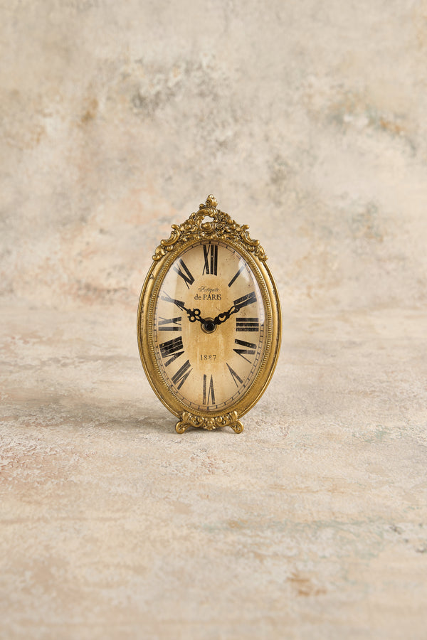 Gold Pewter Table Clock Oval