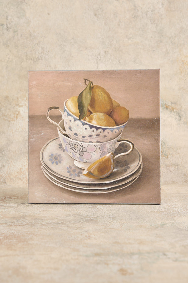 Lemon Teacups Saucers Painting