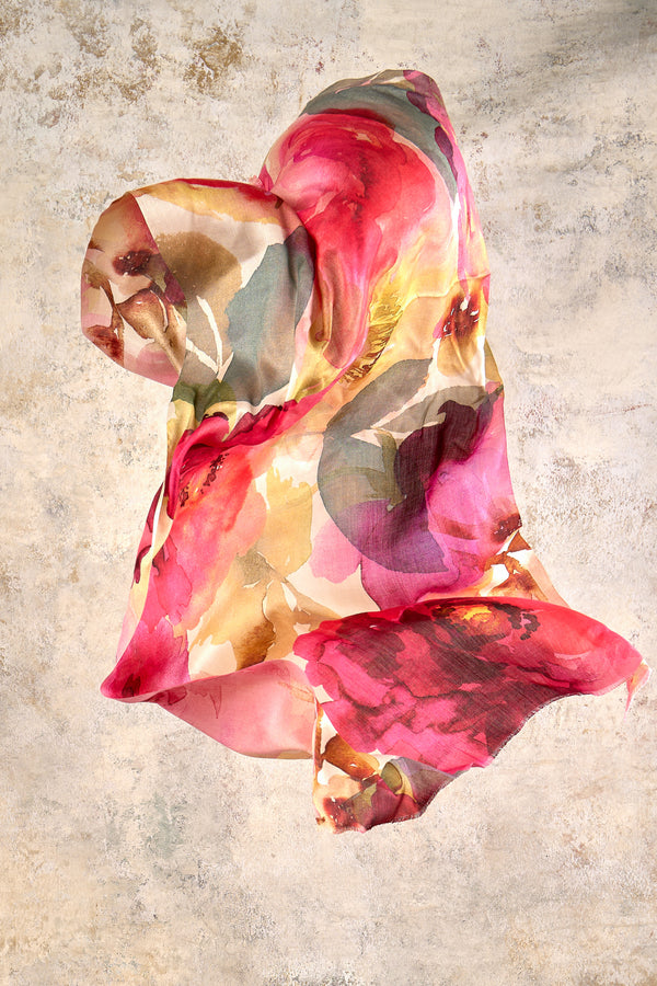 Floral Watercolour Silk Scarf