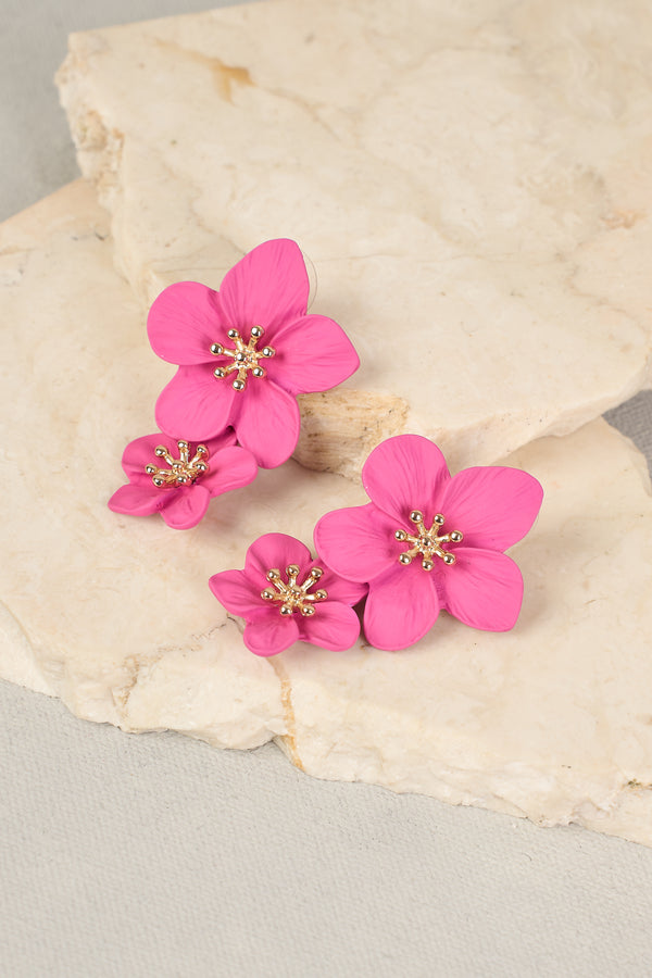 Floral Fuchsia Earrings - Pink