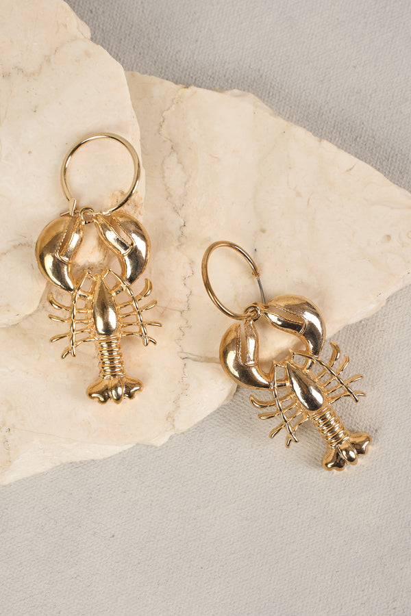 LOBSTER PENDANT EARRINGS - GOLD