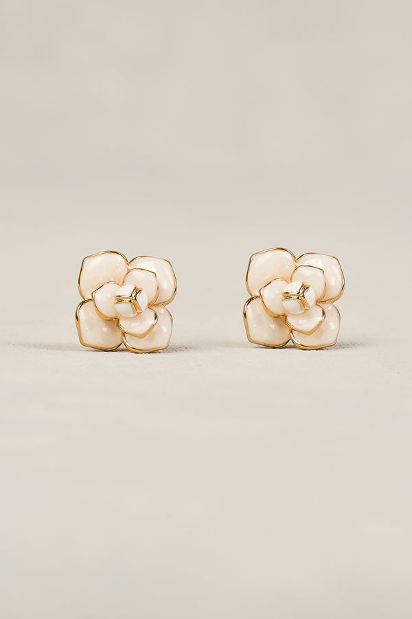 FLORAL STUD EARRINGS - WHITE