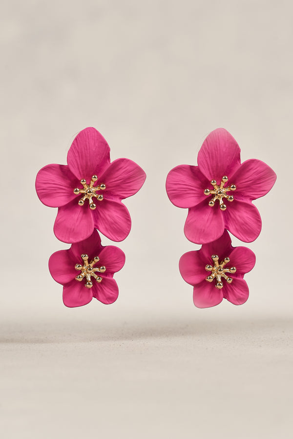 Floral Fuchsia Earrings - Pink