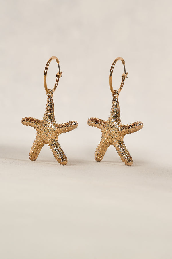 GOLD STARFISH PENDANT EARRINGS - GOLD