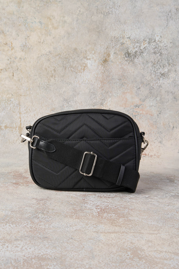 Chevron Quilted Crossbody Bag - Black