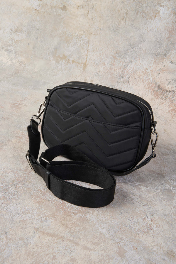 Chevron Quilted Crossbody Bag - Black