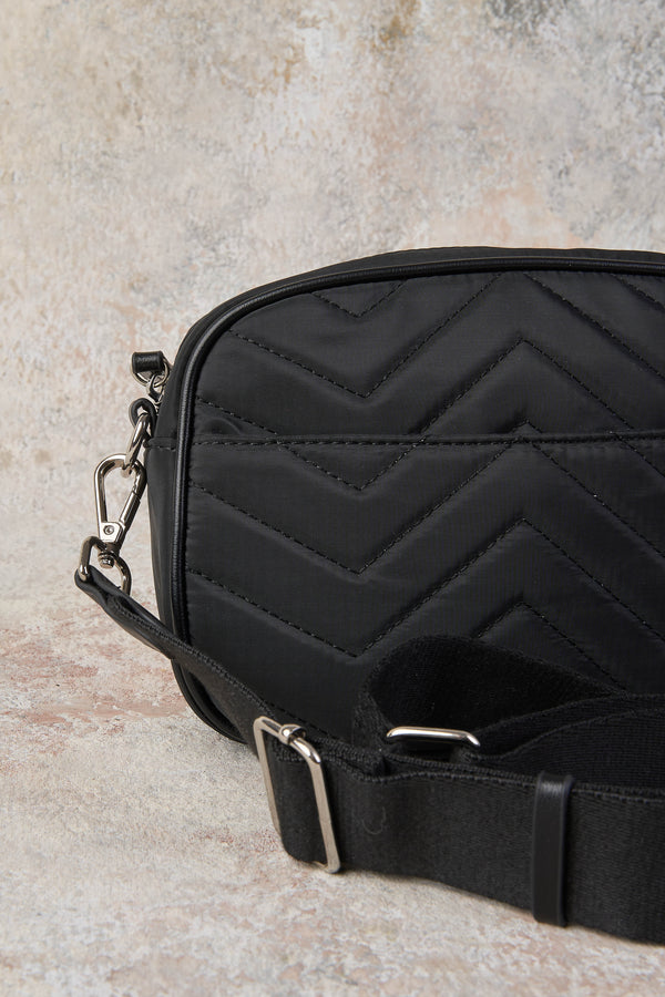 Chevron Quilted Crossbody Bag - Black