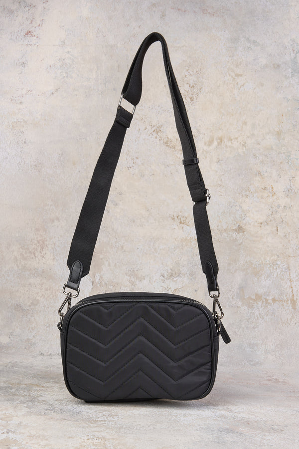 Chevron Quilted Crossbody Bag - Black