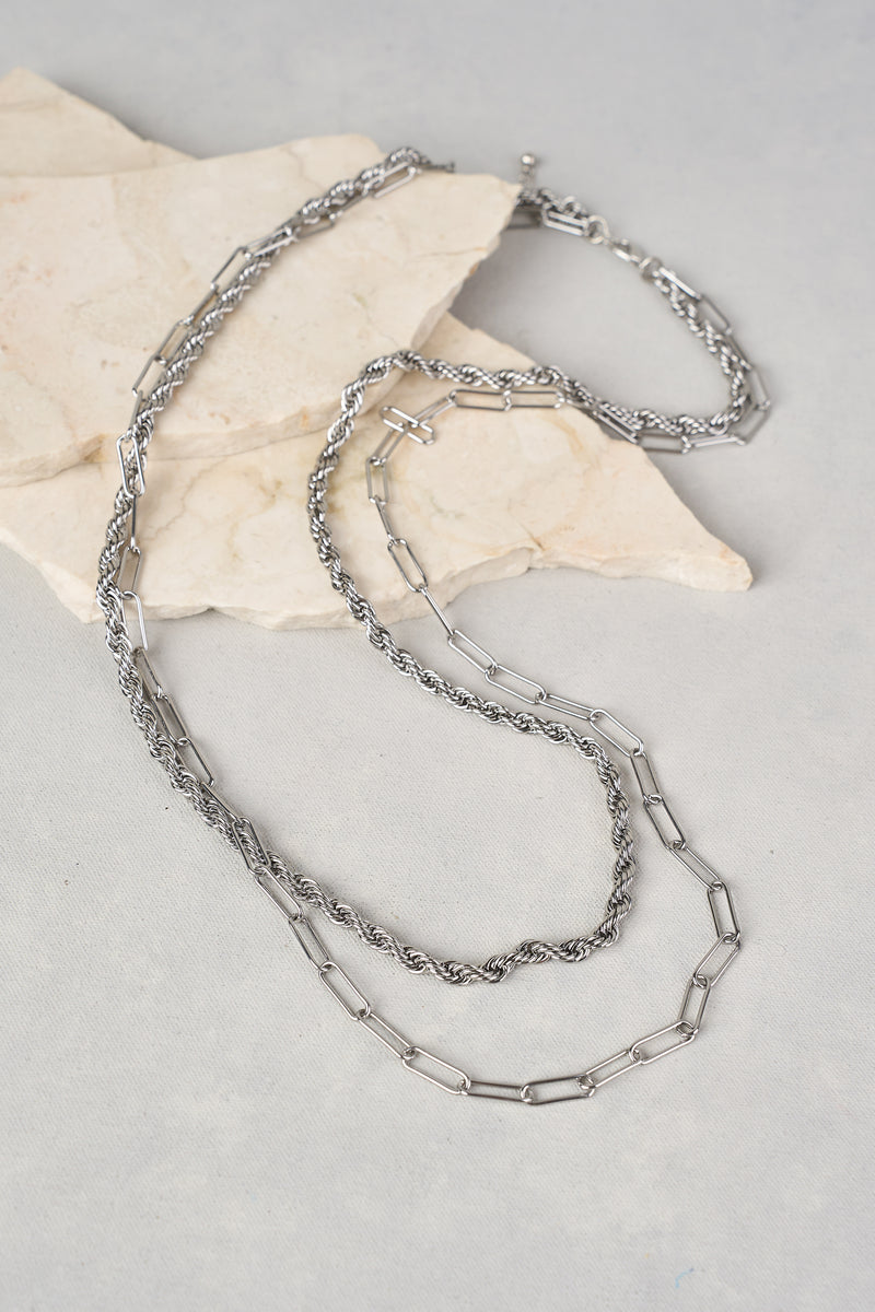 DOUBLE LAYER ROPE CHAIN NECKLACE - SILVER