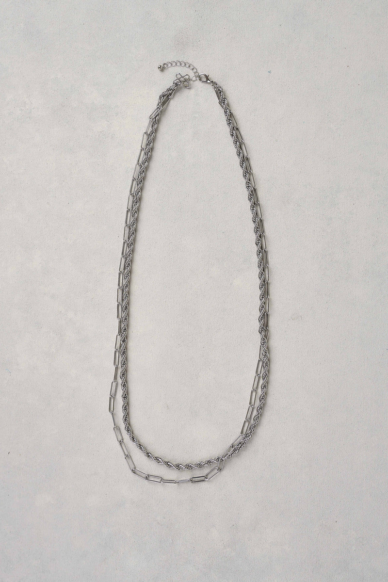 DOUBLE LAYER ROPE CHAIN NECKLACE - SILVER