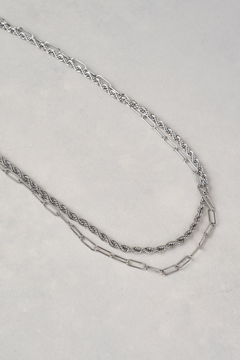 DOUBLE LAYER ROPE CHAIN NECKLACE - SILVER