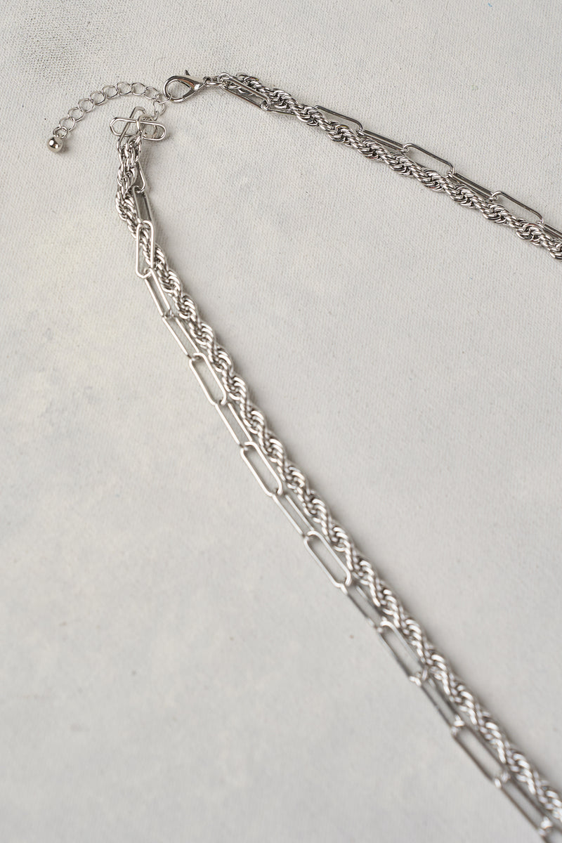 DOUBLE LAYER ROPE CHAIN NECKLACE - SILVER