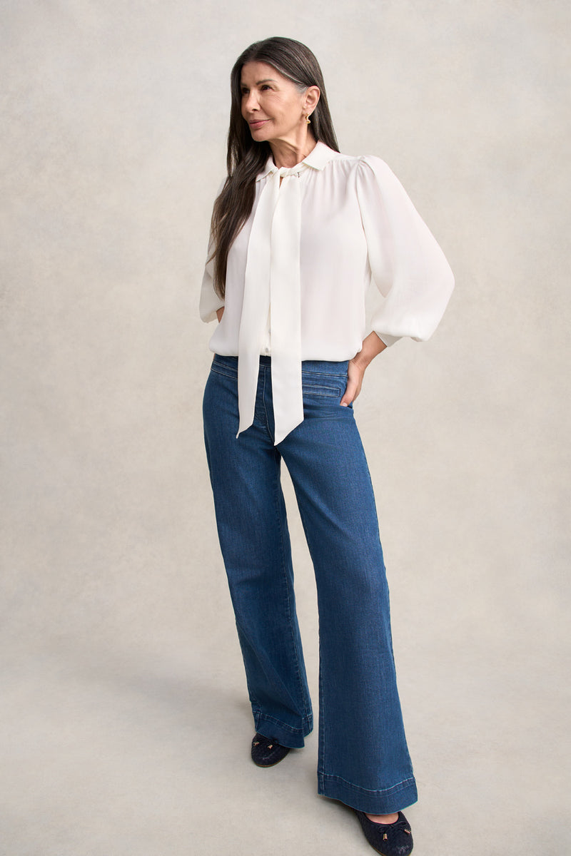 Silk Blend Shirt With Tie - Cream