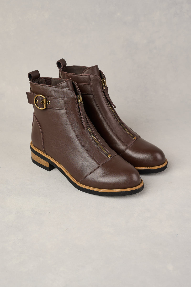 Ella Zip Front Boot - Chocolate