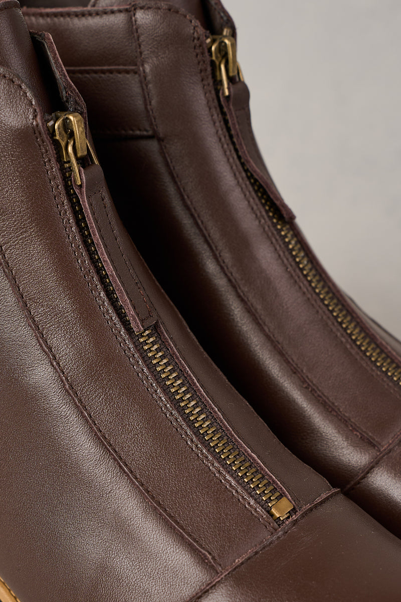 Ella Zip Front Boot - Chocolate