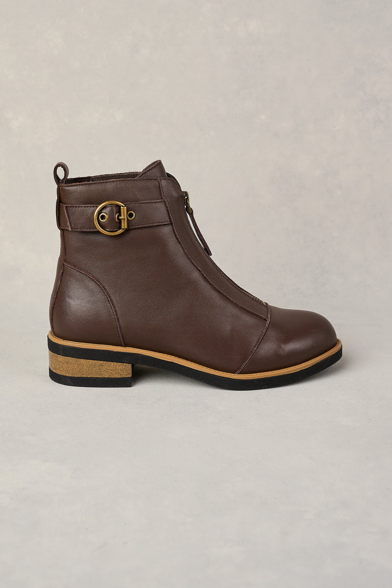 Ella Zip Front Boot - Chocolate