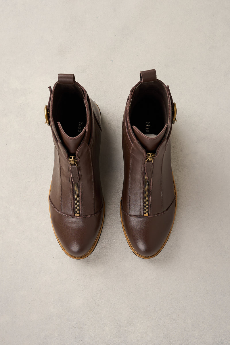 Ella Zip Front Boot - Chocolate