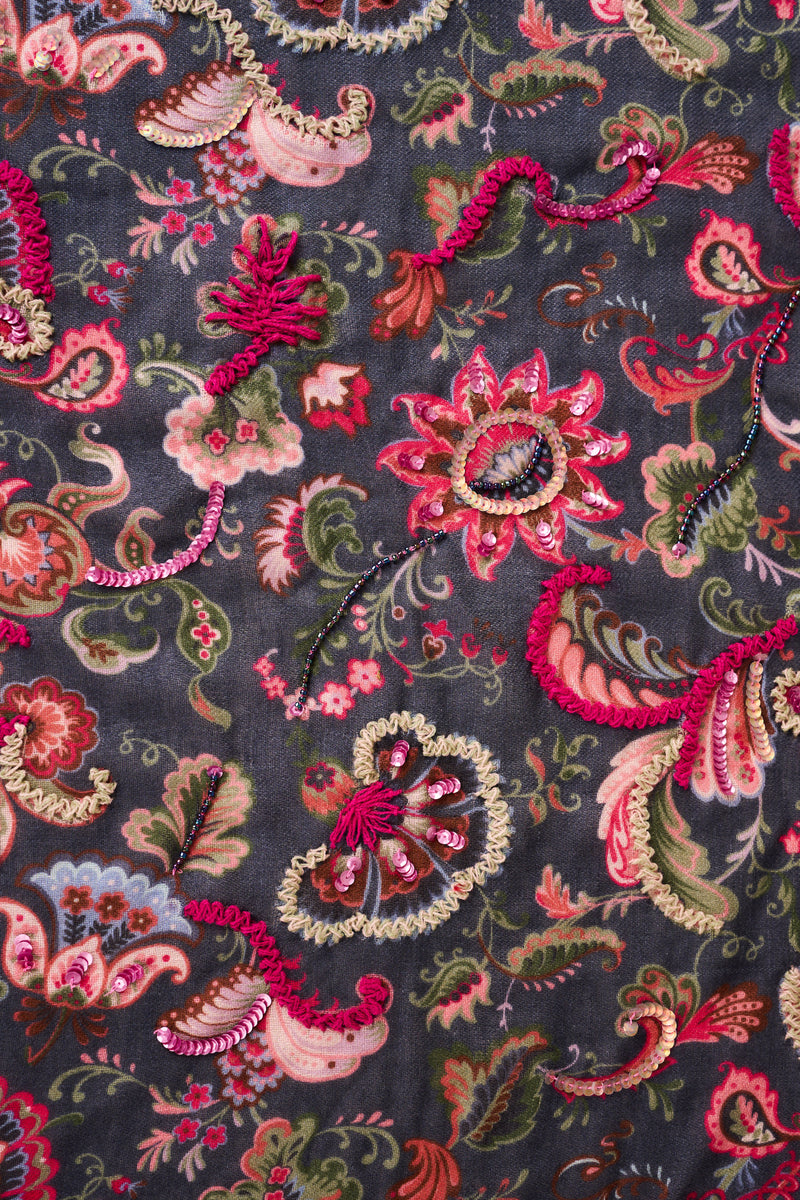 Embellished Paisley Wool Scarf - Multicolour