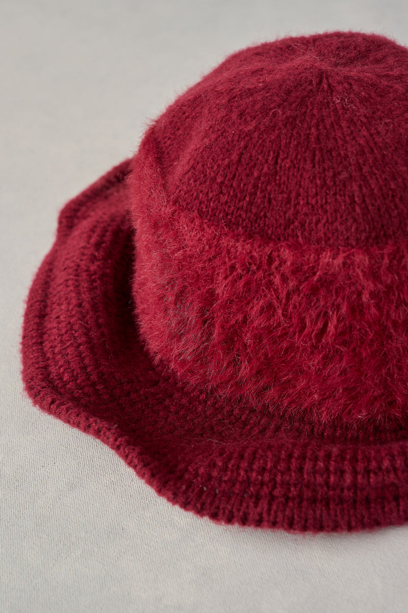 Fluffy Cloche Hat - Burgundy