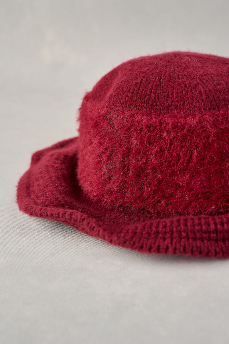 Fluffy Cloche Hat - Burgundy