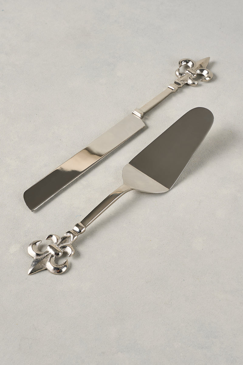 Fleaur De Lys Cake Servers - silver