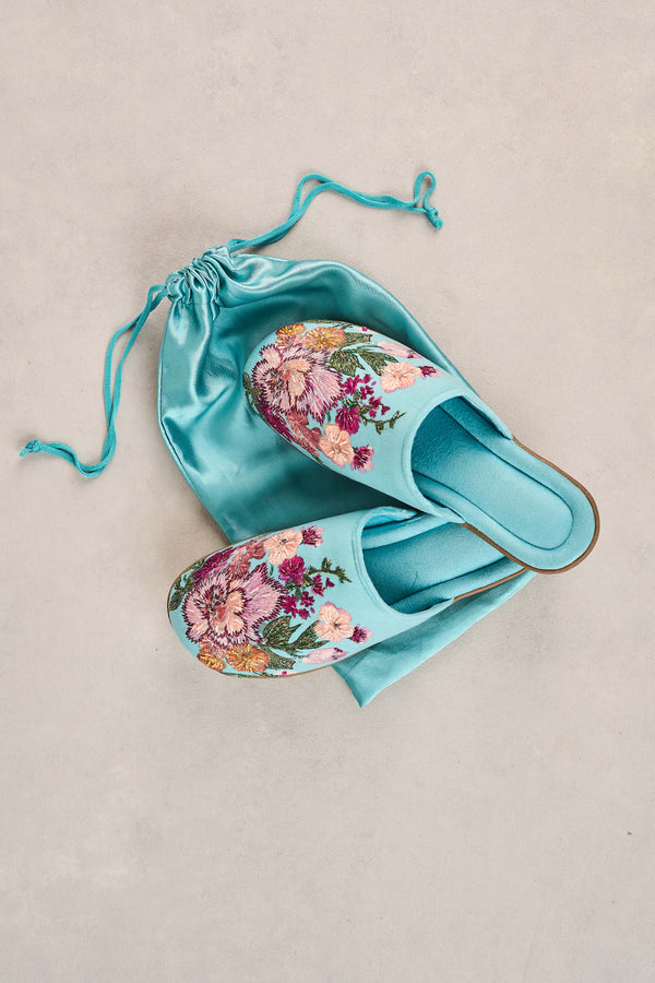 Azure Floral Slippers