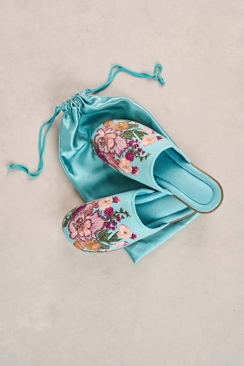 Azure Floral Slippers