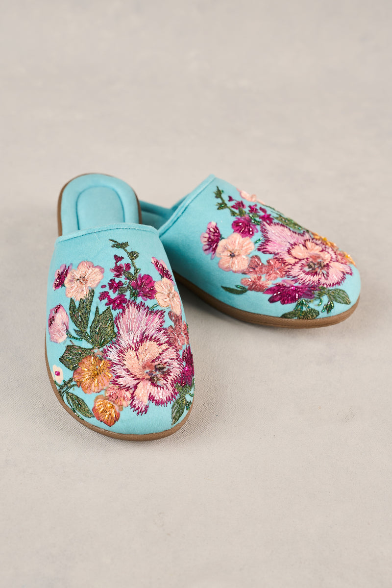 Azure Floral Slippers