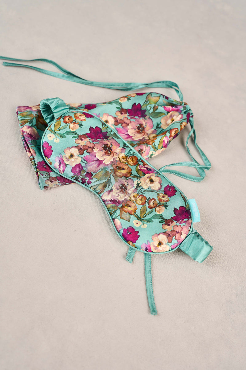 Azure Floral Silk Eye Mask