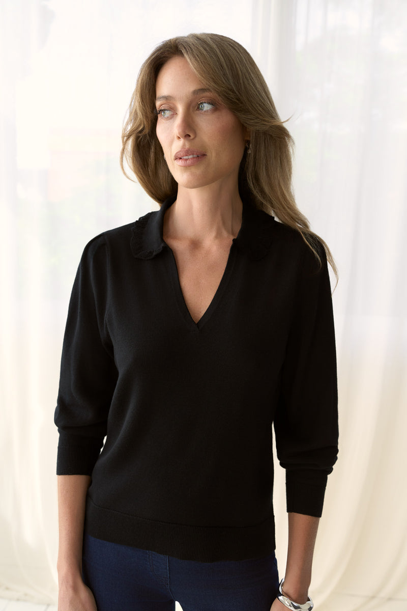 Long Sleeve Wool Knit - Black