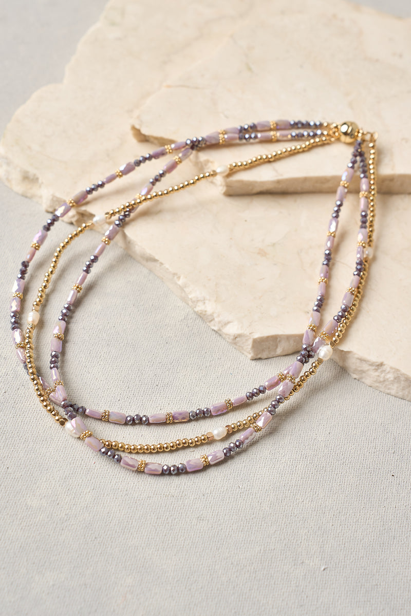 Lilac Pearls Layered Necklace - lilac