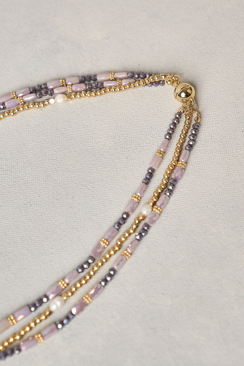 Lilac Pearls Layered Necklace - lilac