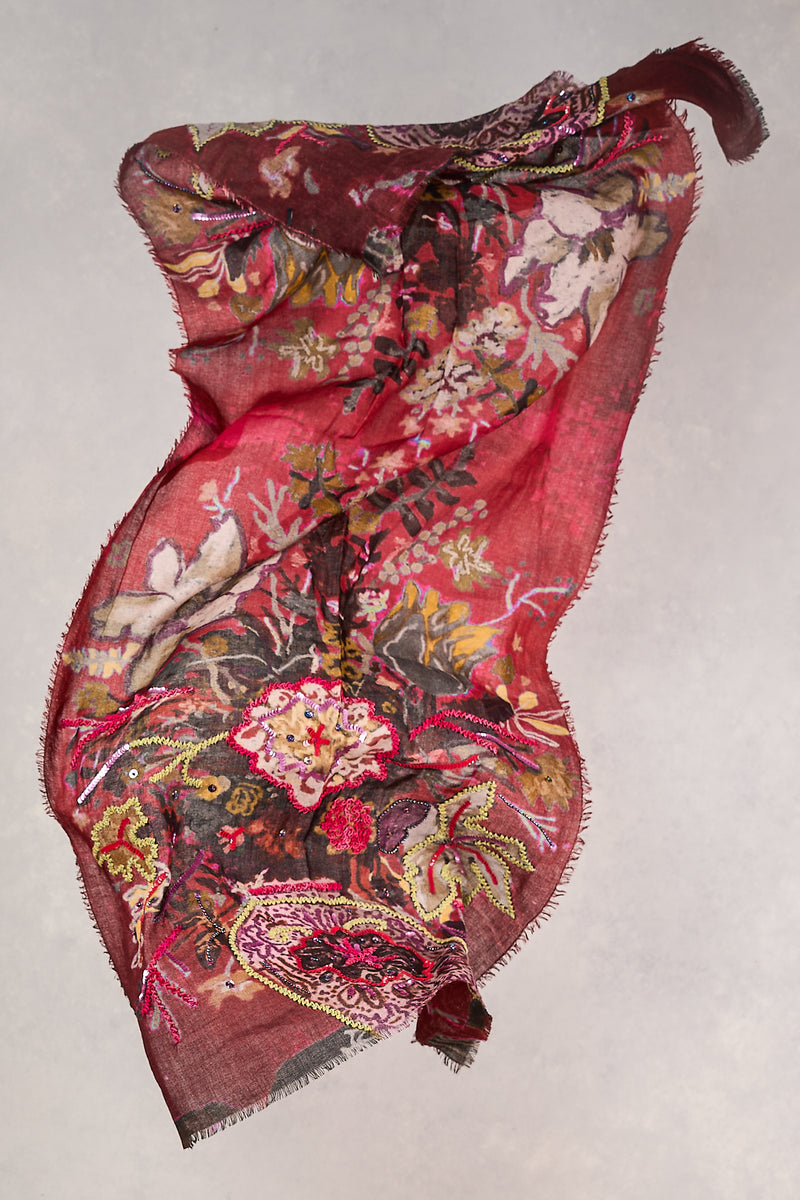 Merlot Embellished Wool Scarf -merlot