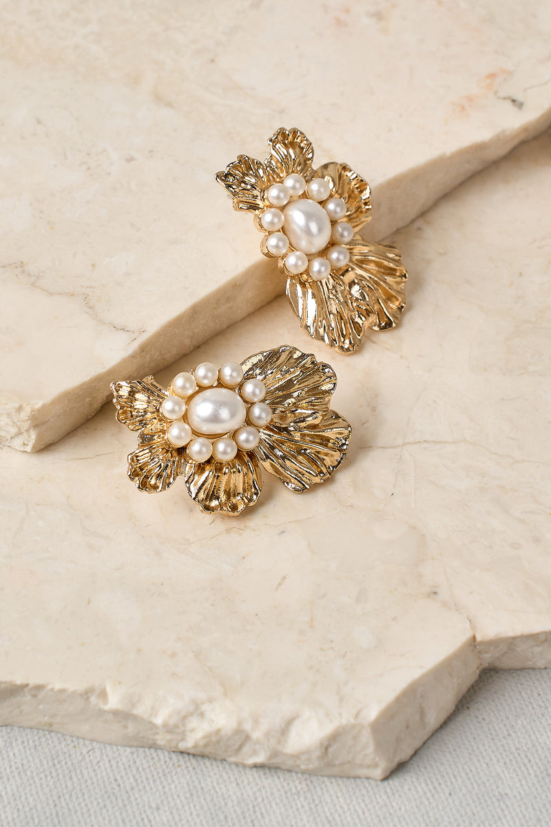 Monique Statement Floral Studs - Gold