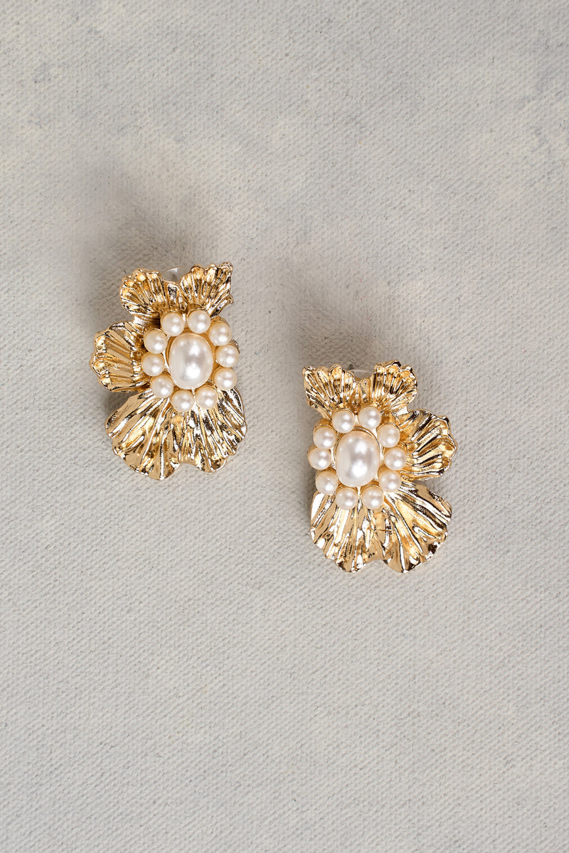 Monique Statement Floral Studs - Gold