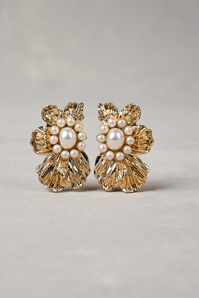Monique Statement Floral Studs - Gold