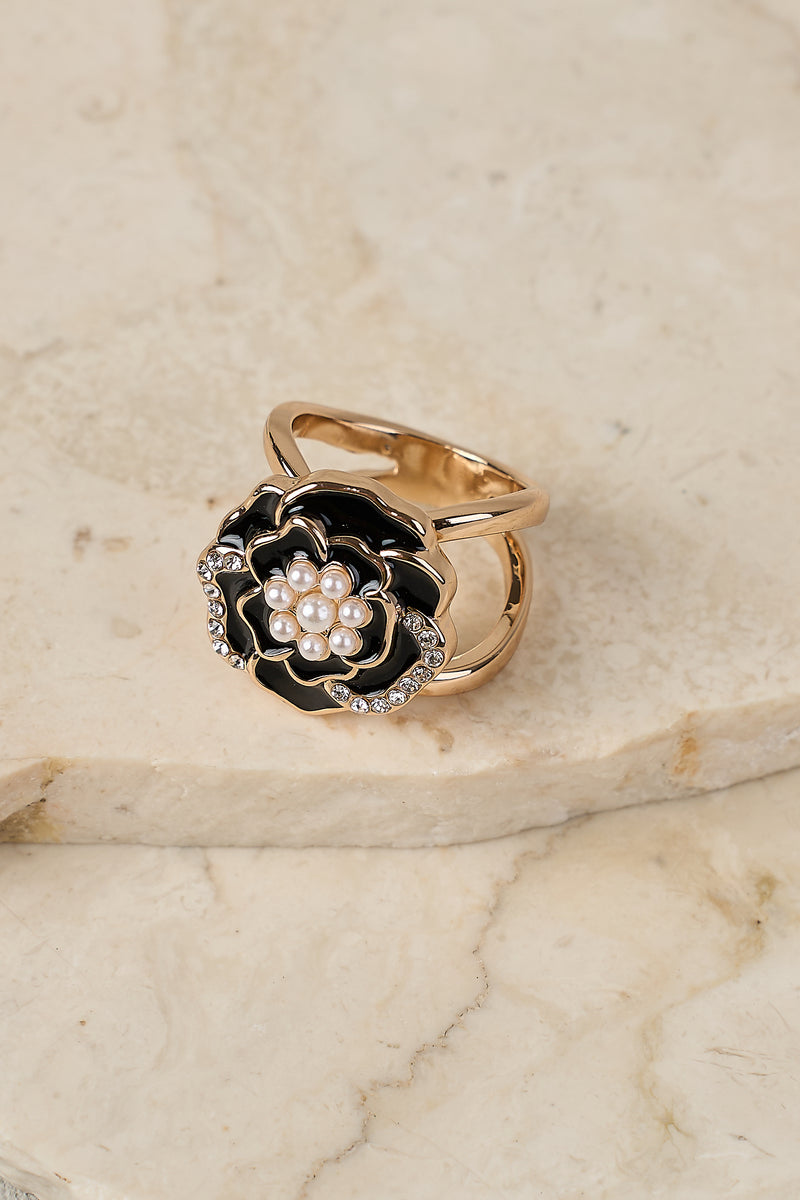 NOIR ROSE SCARF RING - BLACK