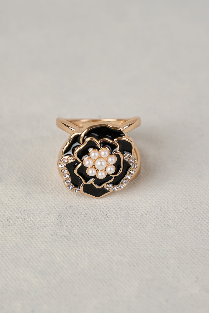 NOIR ROSE SCARF RING - BLACK