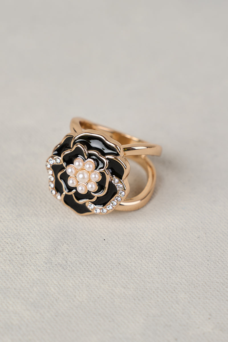 NOIR ROSE SCARF RING - BLACK