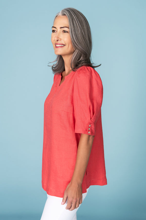 Notched Neck Button Back Top