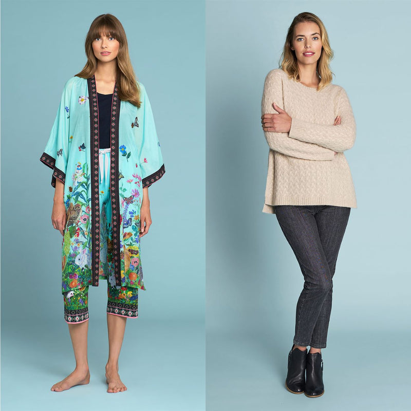 Nathalie Lété Cotton Silk Kimono, Cashmere Cable Knit