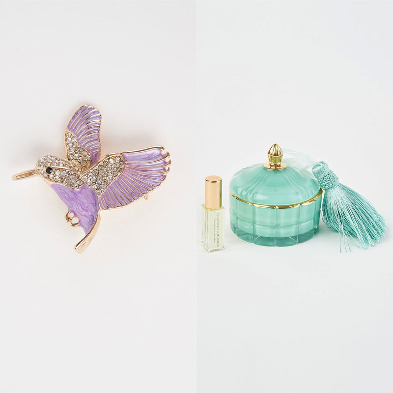 Hummingbird Brooch, Blue Art Deco Candle