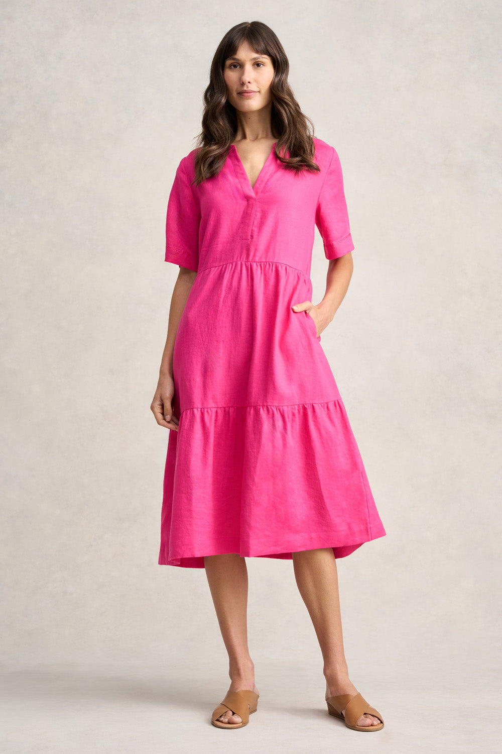 Back Ribbon Tiered Linen Dress herlipto 