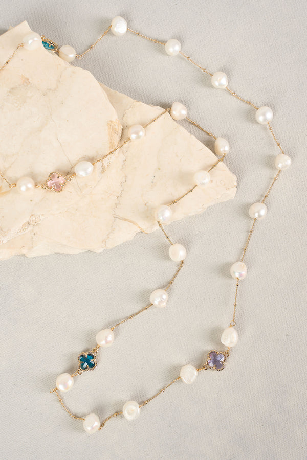 PEARL AND CLOVER NECKLACE - MULTICOLOUR