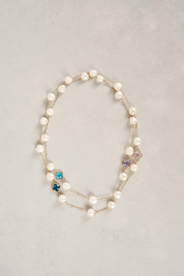 PEARL AND CLOVER NECKLACE - MULTICOLOUR