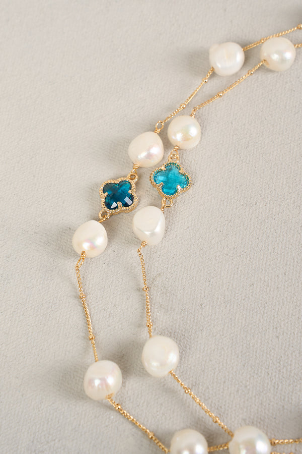 PEARL AND CLOVER NECKLACE - MULTICOLOUR