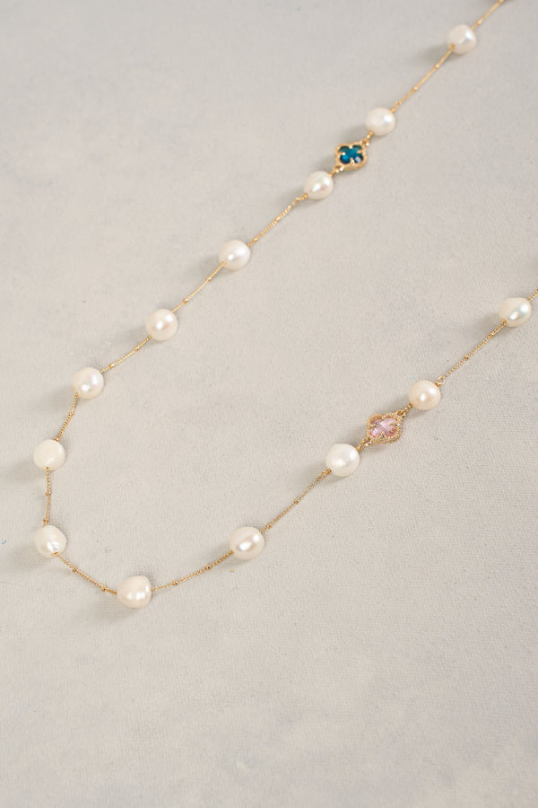 PEARL AND CLOVER NECKLACE - MULTICOLOUR